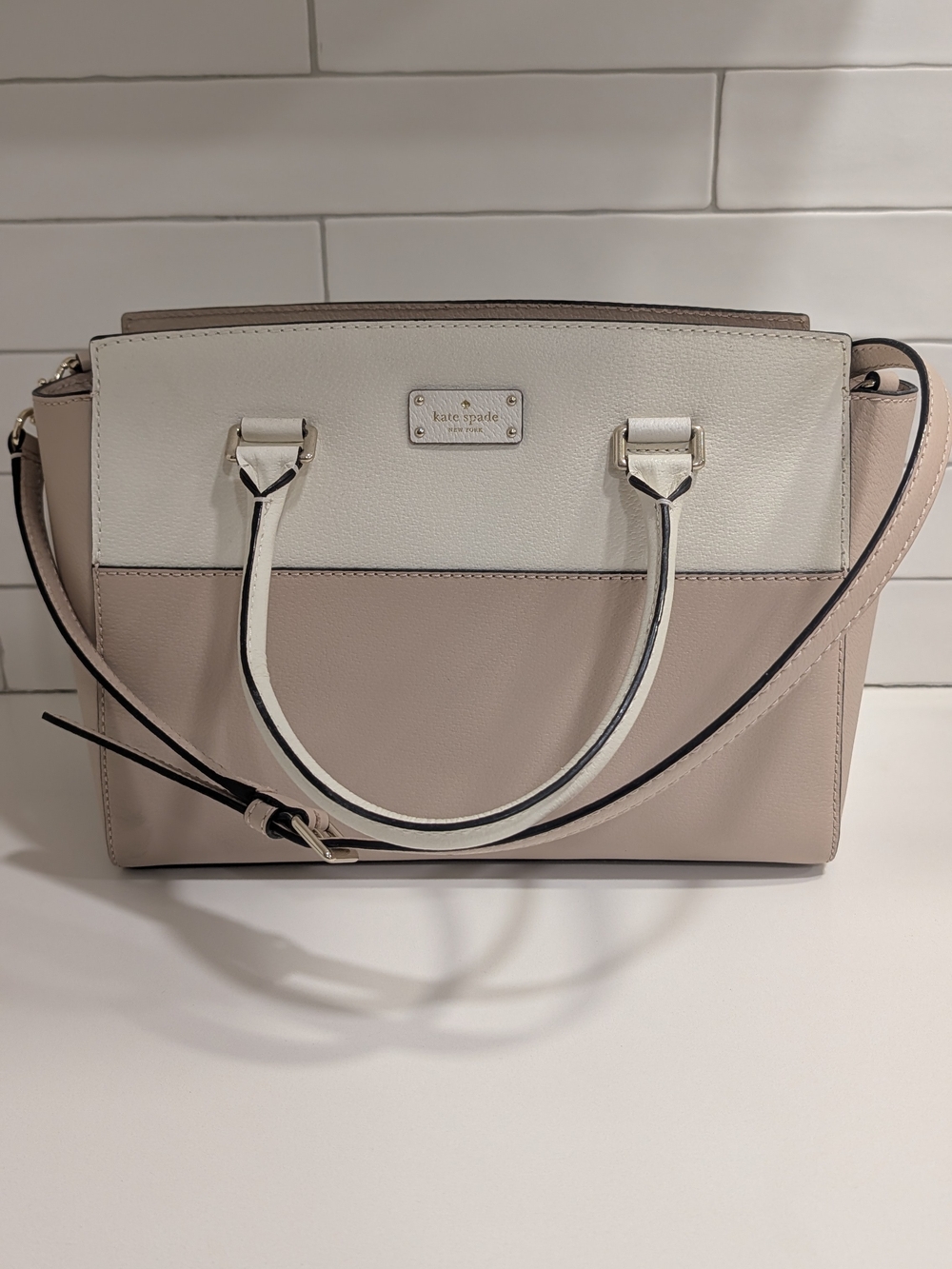 kate spade Two-Tone Cream & Taupe Leather Satchel